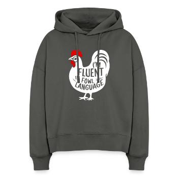 Je parle couramment la langue des avieuses. Drôle, spirituel. - Sweat à capuche bio Nora coupe boxy Stanley/Stella Femme - charbon - Devant