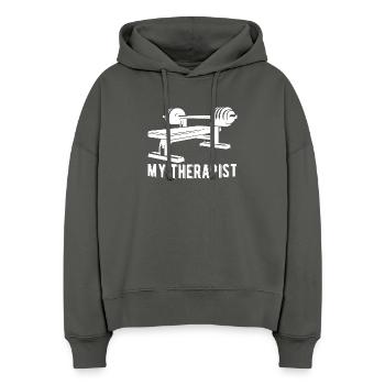 Mon thérapeute fait du développé couché à la salle de musculation drôle - Sweat à capuche bio Nora coupe boxy Stanley/Stella Femme - charbon - Devant