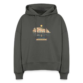Collioure Côte Catalane - Sweat à capuche bio Nora coupe boxy Stanley/Stella Femme - charbon - Devant