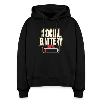 Funny Gift, Social Battery 2% Gen Z Humor - Stanley/Stella Boxy Women Organic Hoodie Nora - black - Front