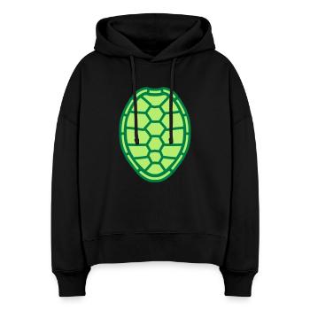 tortue shell design logo bande dessinée comique to - Sweat à capuche bio Nora coupe boxy Stanley/Stella Femme - noir - Devant