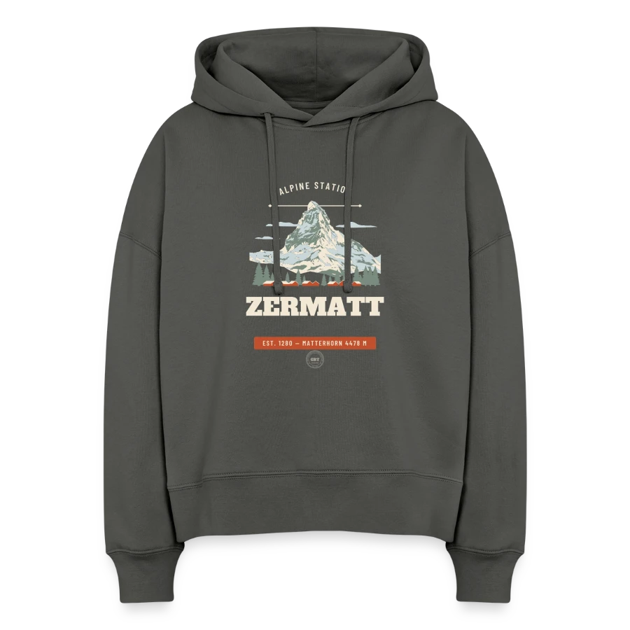Zermatt badge on a stanley/stella boxy women organic hoodie nora, anthracite