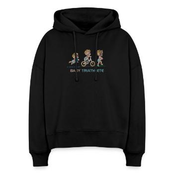 Petit Triathlète en Plein Air - Sweat à capuche bio Nora coupe boxy Stanley/Stella Femme - noir - Devant