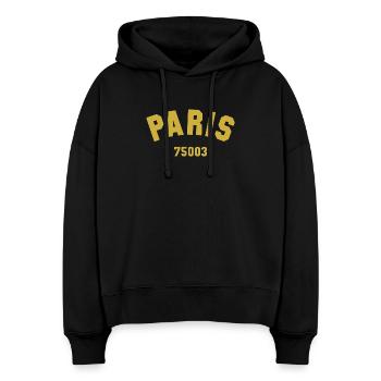 3e arrondissement de PARIS - Sweat à capuche bio Nora coupe boxy Stanley/Stella Femme - noir - Devant