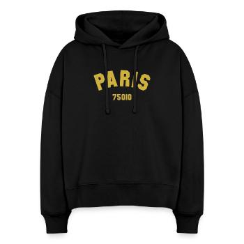 10e arrondissement de PARIS - Sweat à capuche bio Nora coupe boxy Stanley/Stella Femme - noir - Devant
