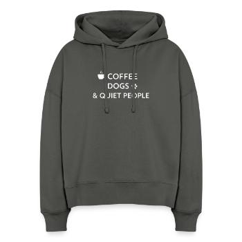 Café, Chiens et Gens Silencieux – Chemise Statement - Sweat à capuche bio Nora coupe boxy Stanley/Stella Femme - charbon - Devant
