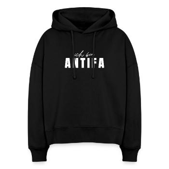 Antifascisme : je suis Antifa - Sweat à capuche bio Nora coupe boxy Stanley/Stella Femme - noir - Devant
