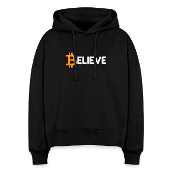 Bitcoin Logo Vintage Believe Crypto BTC Blockchain - Stanley/Stella Boxy Frauen Bio Hoodie Nora - Schwarz - Vorne