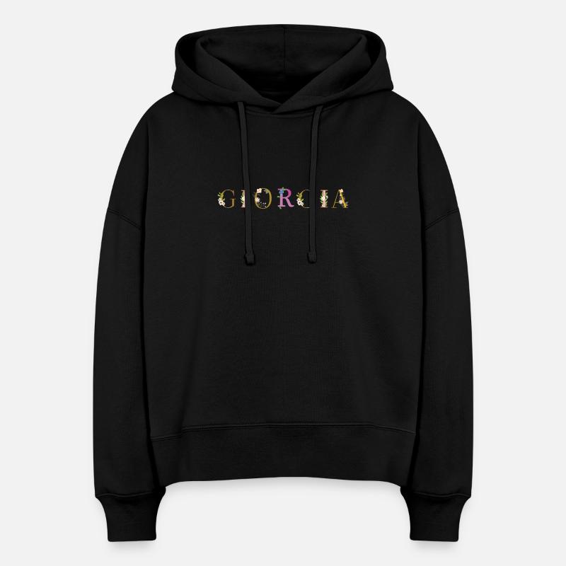 Le nom de GIORGIA est décoré de fleurs - Sweat à capuche bio Nora coupe boxy Stanley/Stella Femme - noir