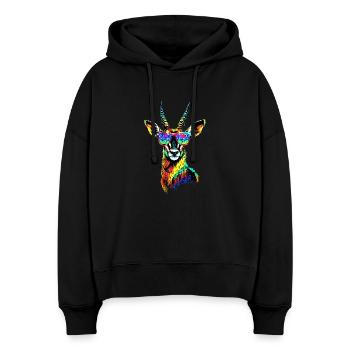Antilope, Koudou, Gazelle, Afrique, Serengeti, Antilope - Sweat à capuche bio Nora coupe boxy Stanley/Stella Femme - noir - Devant