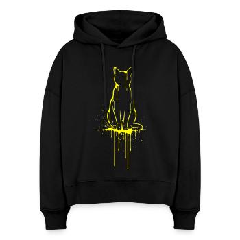 Silhouette de chat Look doré - Sweat à capuche bio Nora coupe boxy Stanley/Stella Femme - noir - Devant