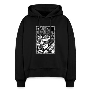 mustache music - Stanley/Stella Boxy Frauen Bio Hoodie Nora - Schwarz - Vorne