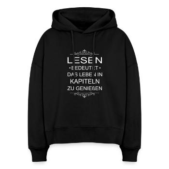 Buch, Bücher, Bücherwurm, lesen, Leseratte - Stanley/Stella Boxy Frauen Bio Hoodie Nora - Schwarz - Vorne