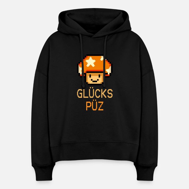 Glückspüz - Lucky Guy, Dialecte, Pixel - Sweat à capuche bio Nora coupe boxy Stanley/Stella Femme - noir