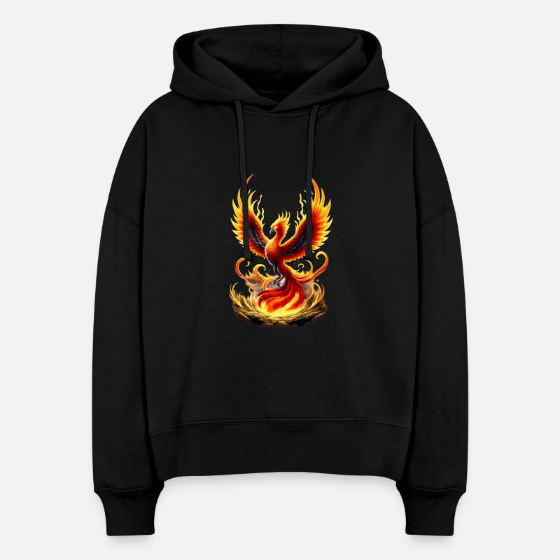Vortex de Flamme Phénix de Feu - Sweat à capuche bio Nora coupe boxy Stanley/Stella Femme - noir