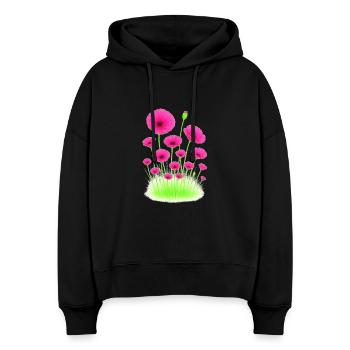 Neon Klatschmohn - Neon-Mohnblumen - Stanley/Stella Boxy Frauen Bio Hoodie Nora - Schwarz - Vorne