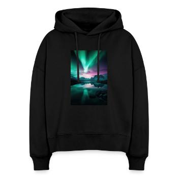 Polarlichter über arktischen Gipfeln - Stanley/Stella Boxy Frauen Bio Hoodie Nora - Schwarz - Vorne