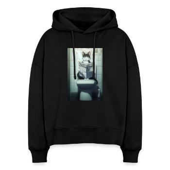 Cool Cat’s Morning Routine - Stanley/Stella Boxy Women Organic Hoodie Nora - black - Front