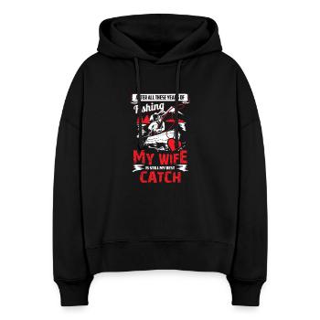 Fischen-Hemd - Stanley/Stella Boxy Frauen Bio Hoodie Nora - Schwarz - Vorne