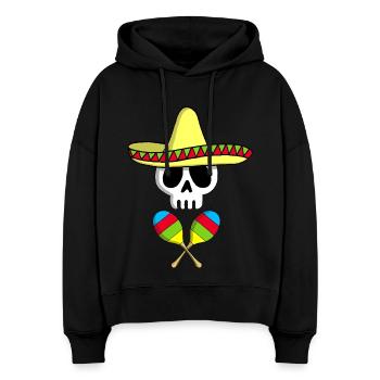 Crâne mexicain - Sweat à capuche bio Nora coupe boxy Stanley/Stella Femme - noir - Devant