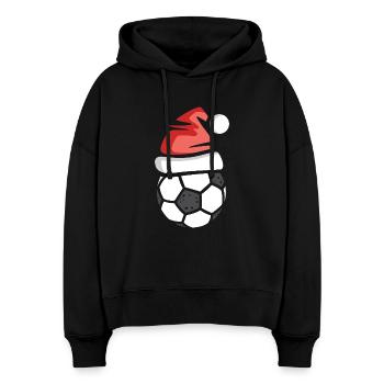 Weihnachts Fußball mit Nikolausmütze - Stanley/Stella Boxy Frauen Bio Hoodie Nora - Schwarz - Vorne