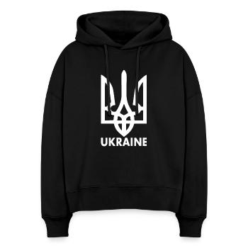 Ukraine - Sweat à capuche bio Nora coupe boxy Stanley/Stella Femme - noir - Devant