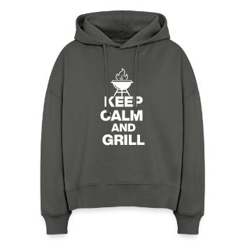 KEEP CALM AND GRILL, FIRE GRILLEN PARTY FLEISCH - Stanley/Stella Boxy Frauen Bio Hoodie Nora - Anthrazit - Vorne
