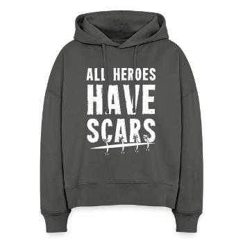 All Heroes have Scars - tough pun - Sweat à capuche bio Nora coupe boxy Stanley/Stella Femme - charbon - Devant