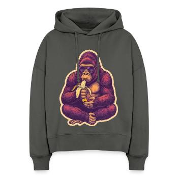 Gorilla with sunglasses eating banana - Stanley/Stella Boxy Women Organic Hoodie Nora - anthracite - Front