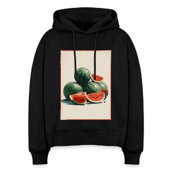 Vintage Wassermelone Scheiben - Stanley/Stella Boxy Frauen Bio Hoodie Nora - Schwarz - Vorne