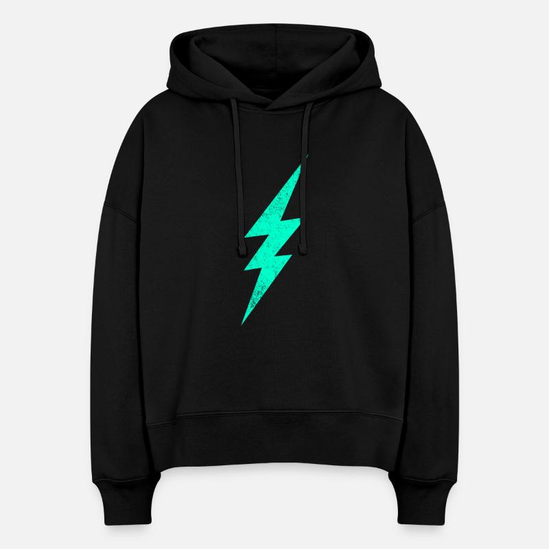 Graphique flash électrique sur l’intérieur H tendance - Sweat à capuche bio Nora coupe boxy Stanley/Stella Femme - noir