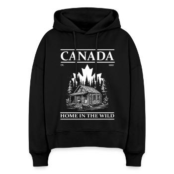 Canada – Home in the Wild Blockhaus Design - Stanley/Stella Boxy Frauen Bio Hoodie Nora - Schwarz - Vorne