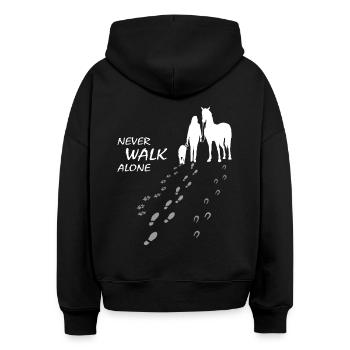 Hund Pferd Reiterin - Never walk alone, gemeinsam - Stanley/Stella Boxy Frauen Bio Hoodie Nora - Schwarz - Hinten
