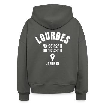 Lourdes, 65286, Sanctuaire Notre-Dame - Sweat à capuche bio Nora coupe boxy Stanley/Stella Femme - charbon - Dos