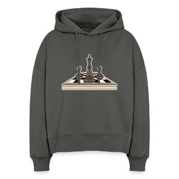 Jeu d’échecs - Sweat à capuche bio Nora coupe boxy Stanley/Stella Femme - charbon - Devant