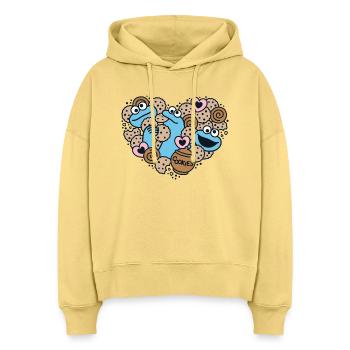 Sesamstraße Design Herz Mit Krümelmonster & Keksen - Stanley/Stella Boxy Frauen Bio Hoodie Nora - Hellgelb - Vorne
