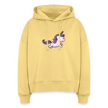Süßes Kawaii Einhorn Springt - Stanley/Stella Boxy Frauen Bio Hoodie Nora - Hellgelb - Vorne