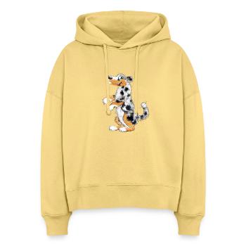 Drôle de berger australien - Sweat à capuche bio Nora coupe boxy Stanley/Stella Femme - jaune délavé - Devant