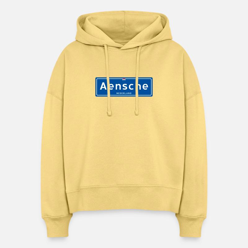 Panneau de nom de lieu Aensche (Enschede) - Sweat à capuche bio Nora coupe boxy Stanley/Stella Femme - jaune délavé