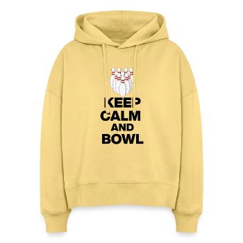 RESTE CALME ET LANCE, STRIKE MEISTER ! BOUCLE PIVOT - Sweat à capuche bio Nora coupe boxy Stanley/Stella Femme - jaune délavé - Devant