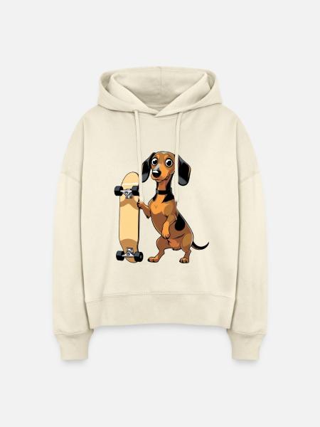 Dackel mit Skateboard Design - Stanley/Stella Boxy Frauen Bio Hoodie Nora - Natur