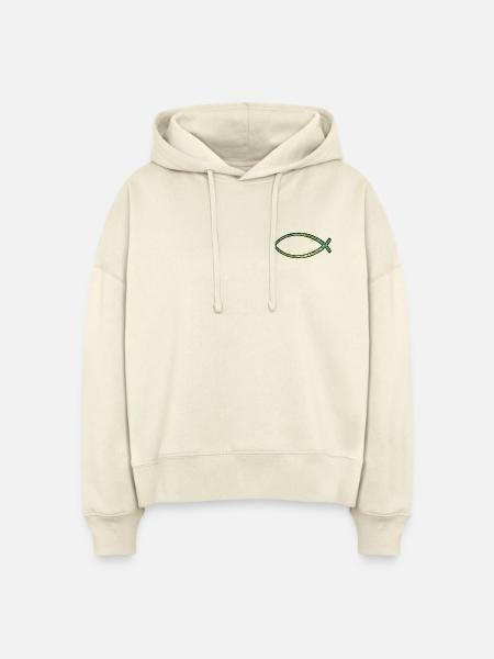 Ichtus Fisch (Diamant, grün) - Stanley/Stella Boxy Frauen Bio Hoodie Nora - Natur