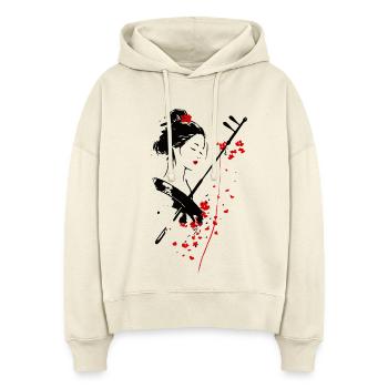 Geisha Shamisen – Sakura-Blumen | Japo Eleganz - Stanley/Stella Boxy Frauen Bio Hoodie Nora - Natur - Vorne