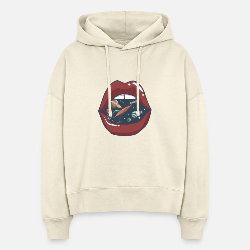 Embrasser la bouche dans l'espace - Sweat à capuche bio Nora coupe boxy Stanley/Stella Femme - écru doux