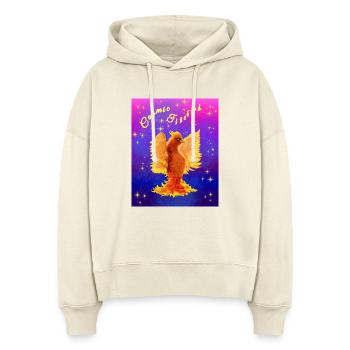 Un cyber-oiseau cosmique orange - Sweat à capuche bio Nora coupe boxy Stanley/Stella Femme - écru doux - Devant