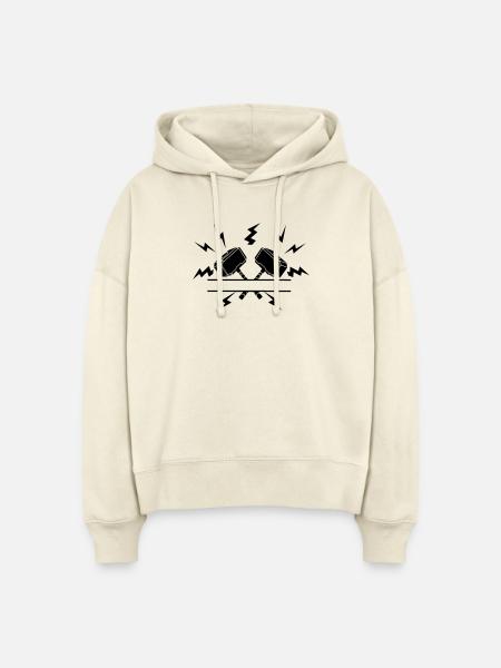 Zwei Thor-Hämmer mit Textausschnitt - Stanley/Stella Boxy Frauen Bio Hoodie Nora - Natur