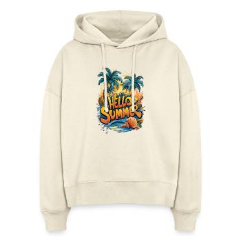 Imprimé Ambiance tropicale d’été - Sweat à capuche bio Nora coupe boxy Stanley/Stella Femme - écru doux - Devant