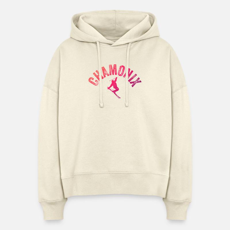 Chamonix Arch Skier Pente - Sweat à capuche bio Nora coupe boxy Stanley/Stella Femme - écru doux