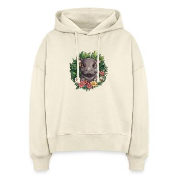 Nilpferd im Blumengarten - Stanley/Stella Boxy Frauen Bio Hoodie Nora - Natur - Vorne