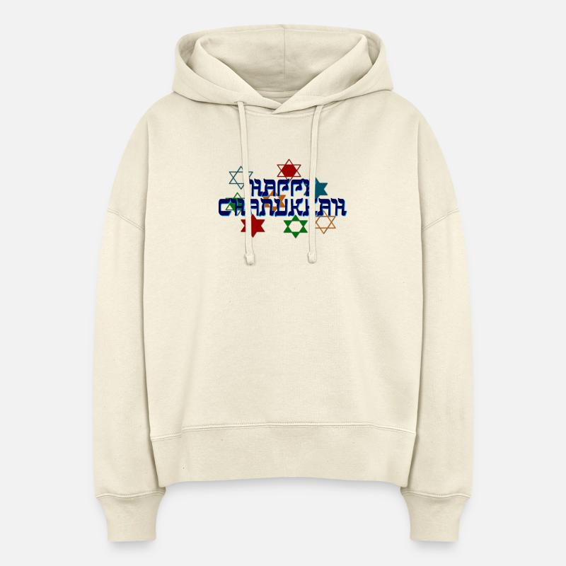 Joyeux Hanoukka - Sweat à capuche bio Nora coupe boxy Stanley/Stella Femme - écru doux